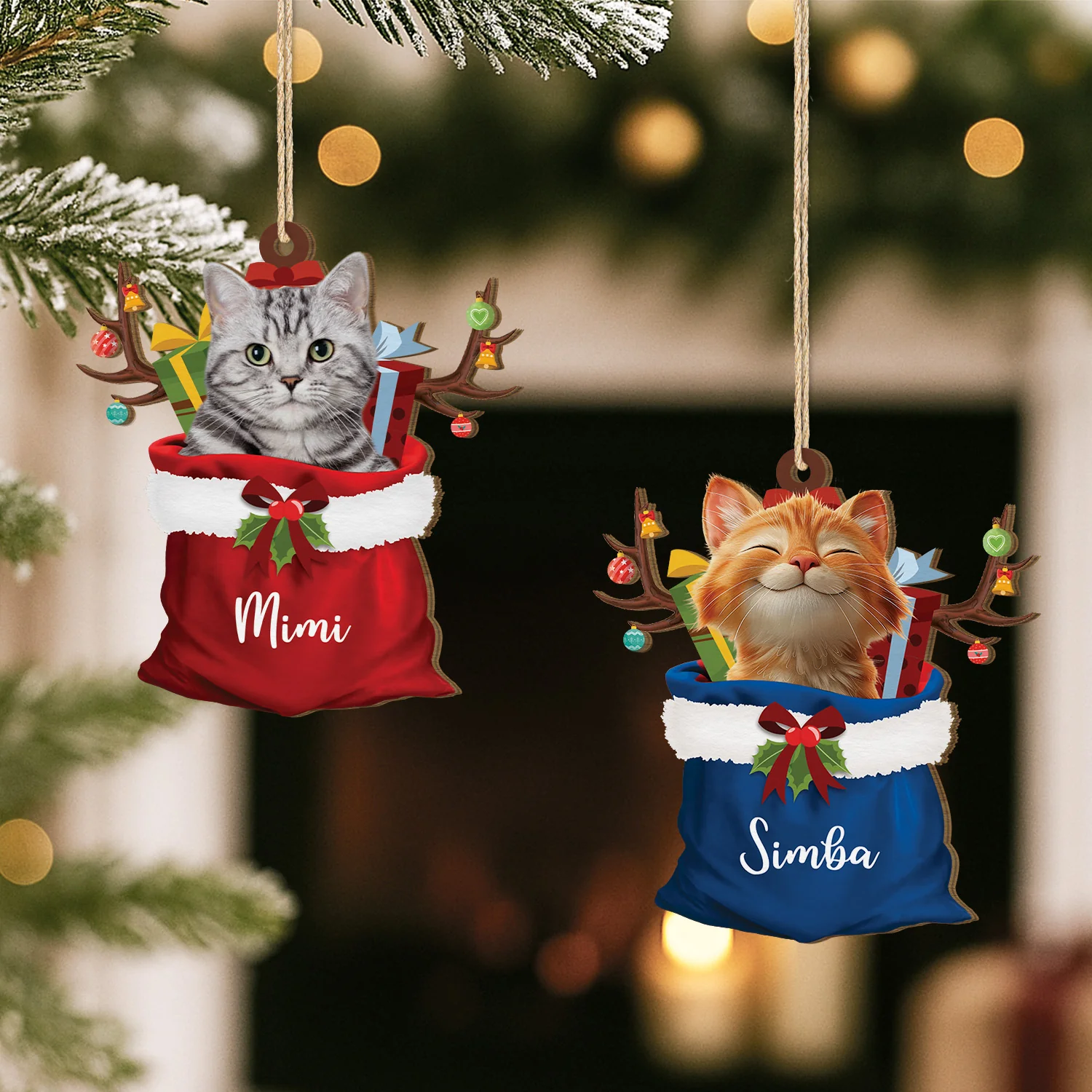 Ornement Noël En Bois À 1 Couche Personnalisé Chat avec Photo - Image 2
