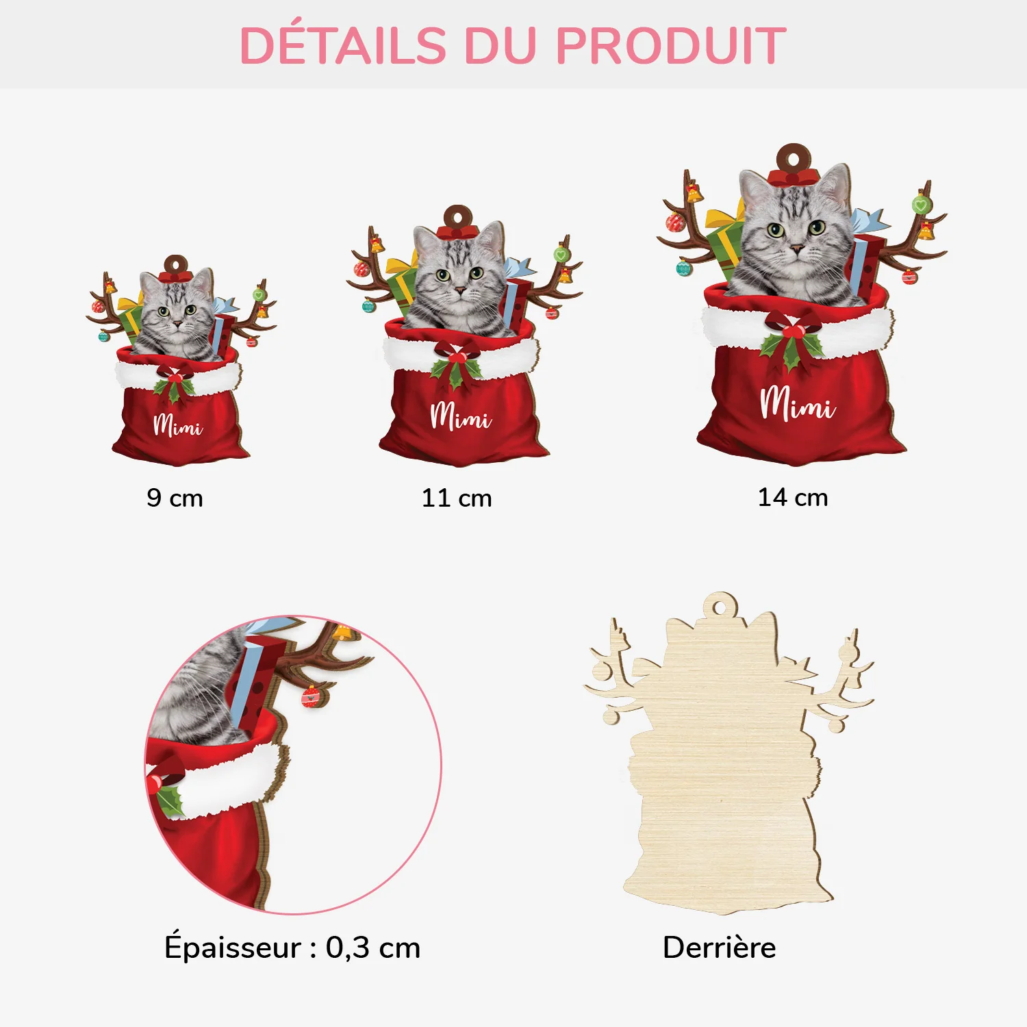 Ornement Noël En Bois À 1 Couche Personnalisé Chat avec Photo - Image 3