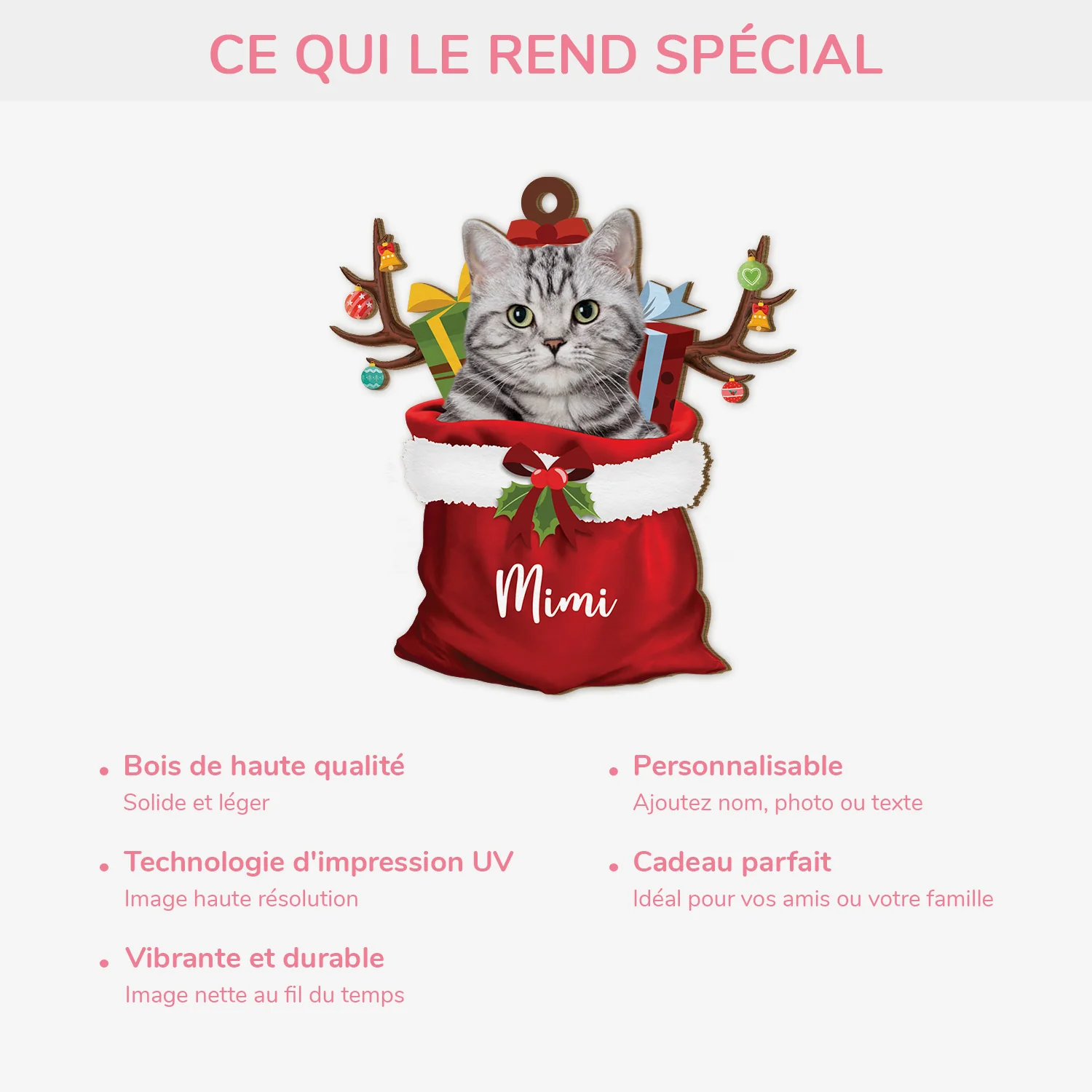Ornement Noël En Bois À 1 Couche Personnalisé Chat avec Photo - Image 4
