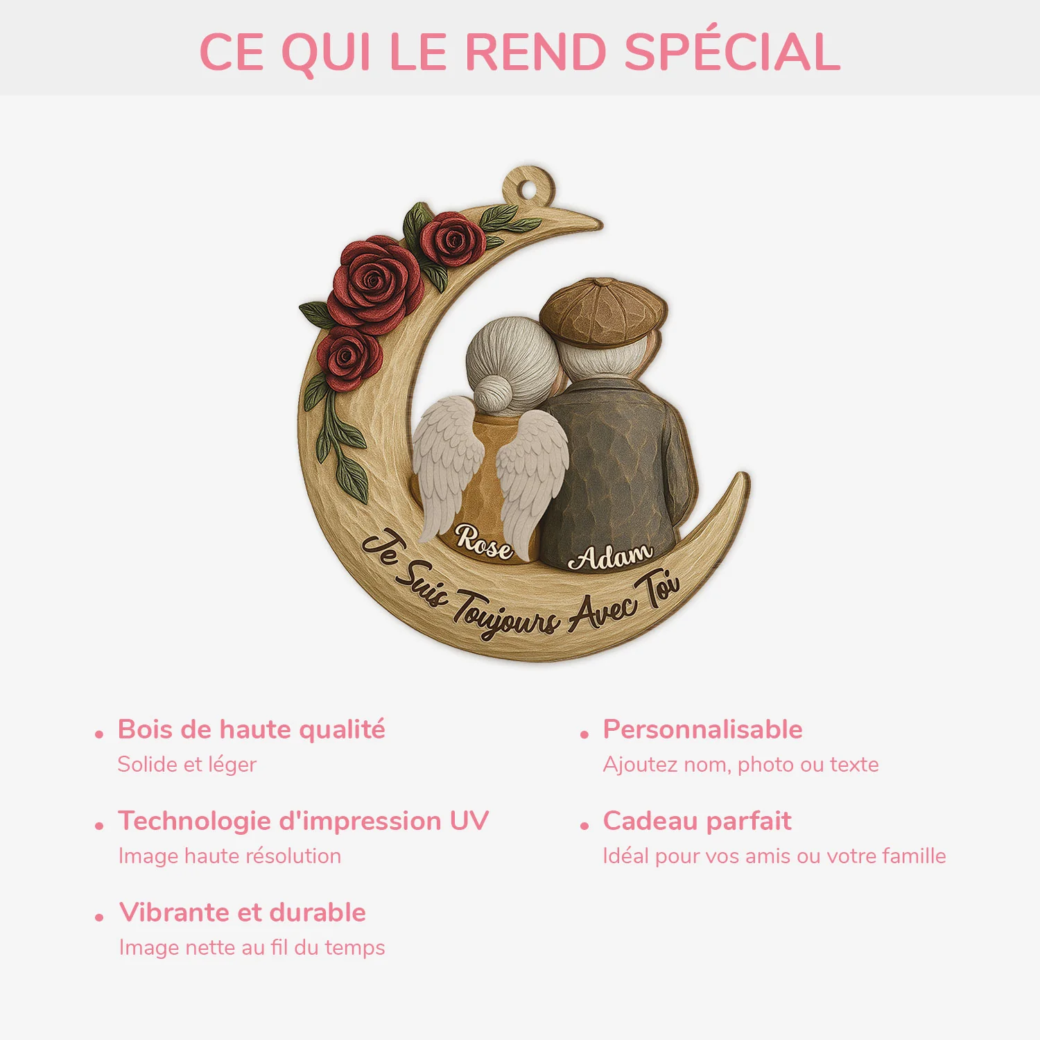 Ornement Noël En Bois À 1 Couche Personnalisé Commémoratif Couple - Toujours Avec Toi - Image 4