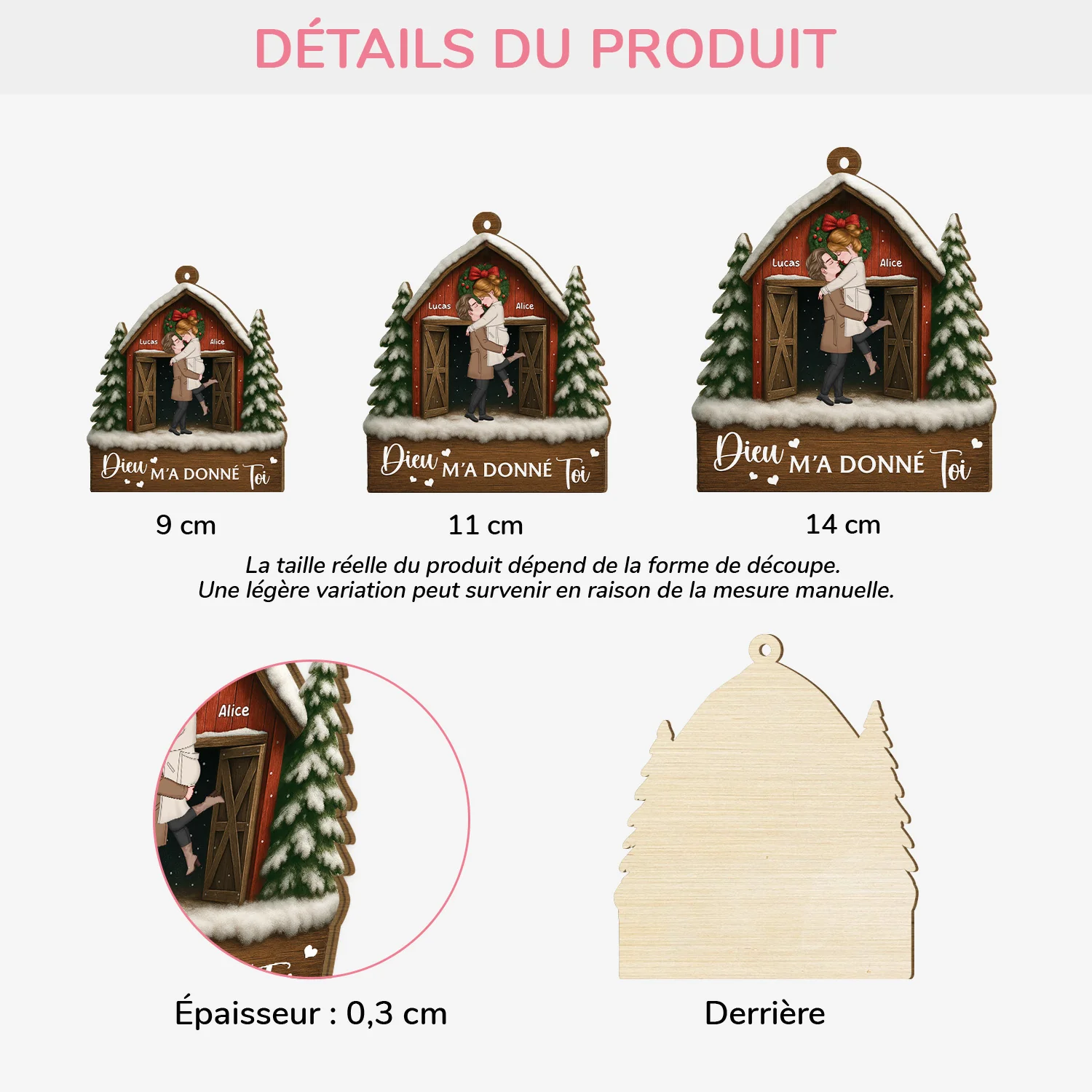 Ornement Noël En Bois À 1 Couche Personnalisé Couple - Dieu M’a Donné Toi - Image 3