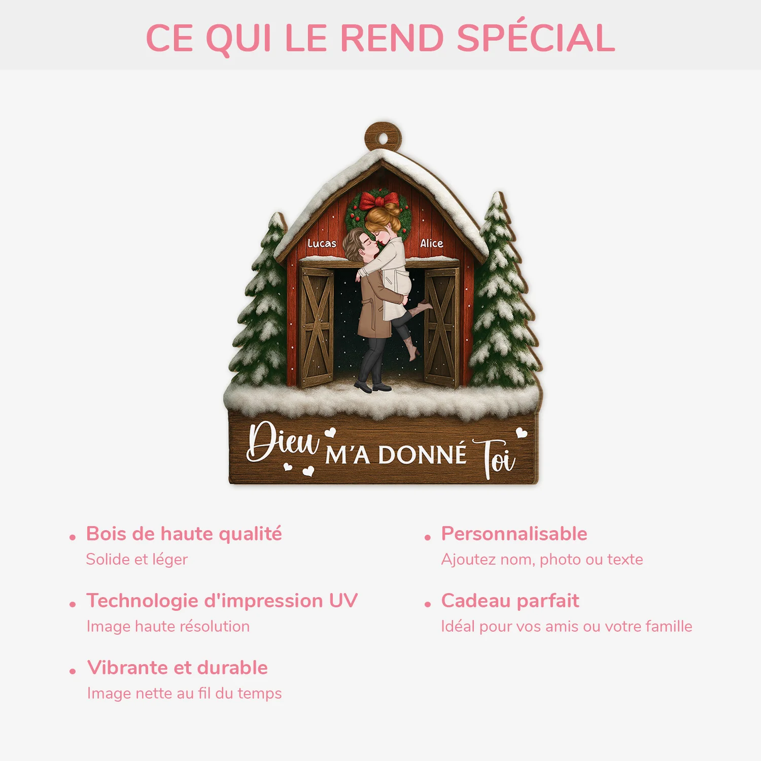 Ornement Noël En Bois À 1 Couche Personnalisé Couple - Dieu M’a Donné Toi - Image 4