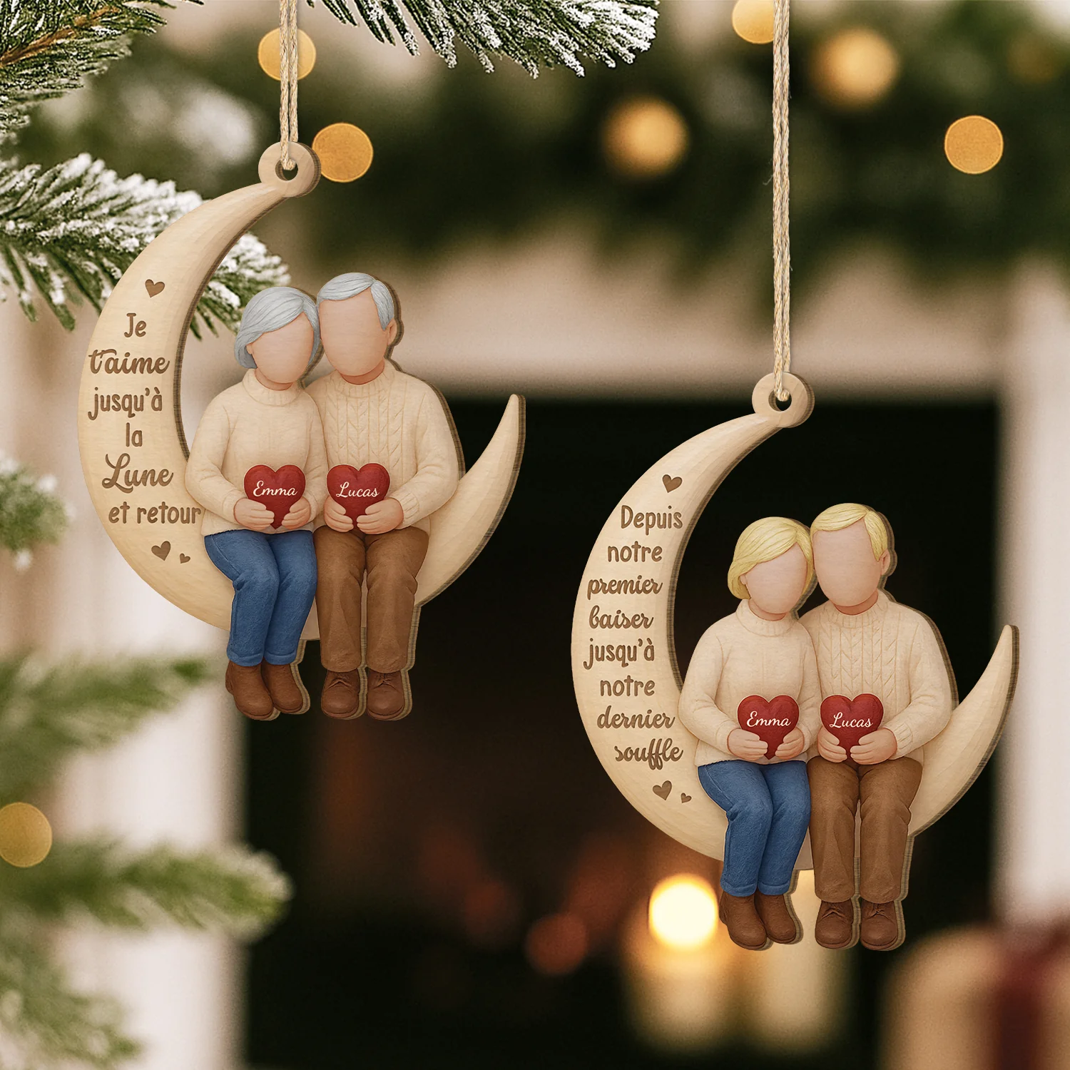 Ornement Noël En Bois À 1 Couche Personnalisé Couple - Mon Endroit Préféré Est À Tes Côtés - Image 2