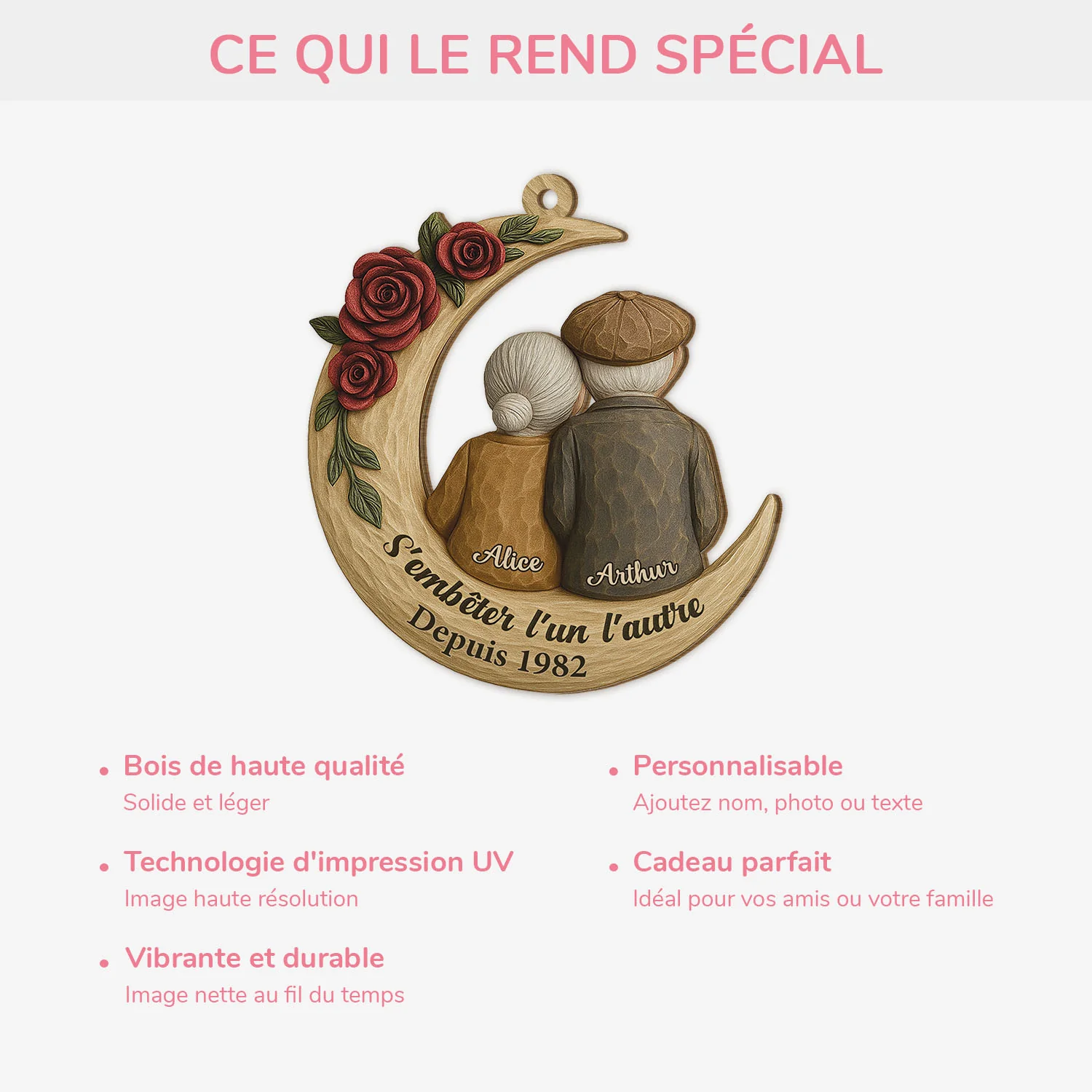 Ornement Noël En Bois À 1 Couche Personnalisé Couple - S'Embêter L'un L'autre - Image 4