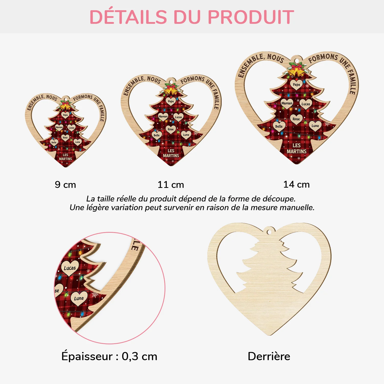 Ornement Noël En Bois À 1 Couche Personnalisé - Ensemble Nous Formons Une Famille - Image 3