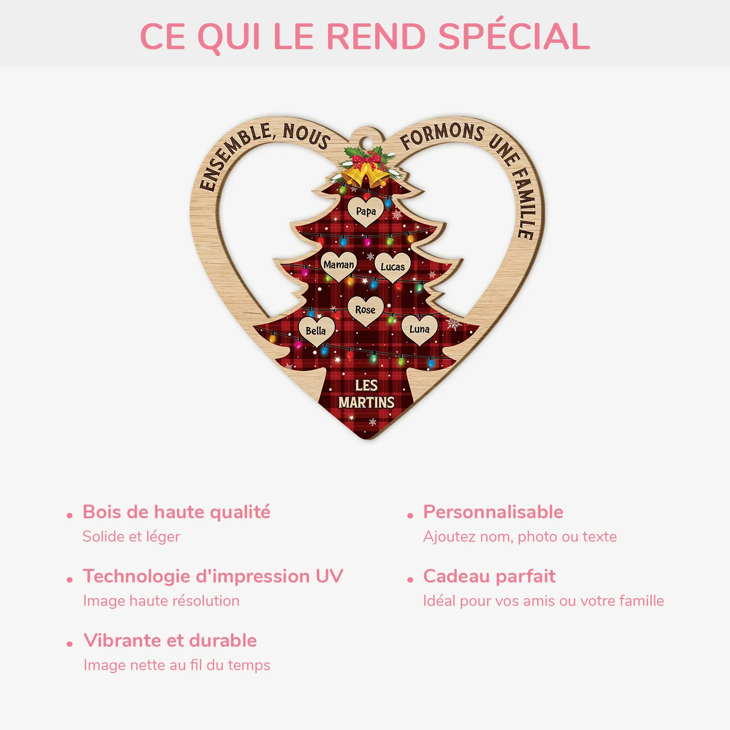 Ornement Noël En Bois À 1 Couche Personnalisé - Ensemble Nous Formons Une Famille - Image 4