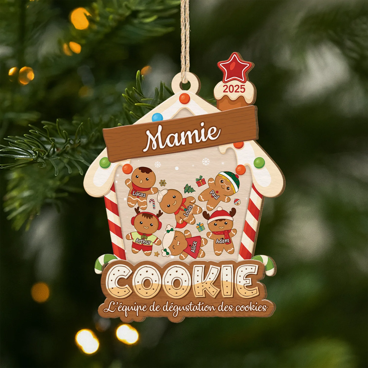 Ornement Noël En Bois À 1 Couche Personnalisé - Équipe Dégustation De Cookies De Mamie