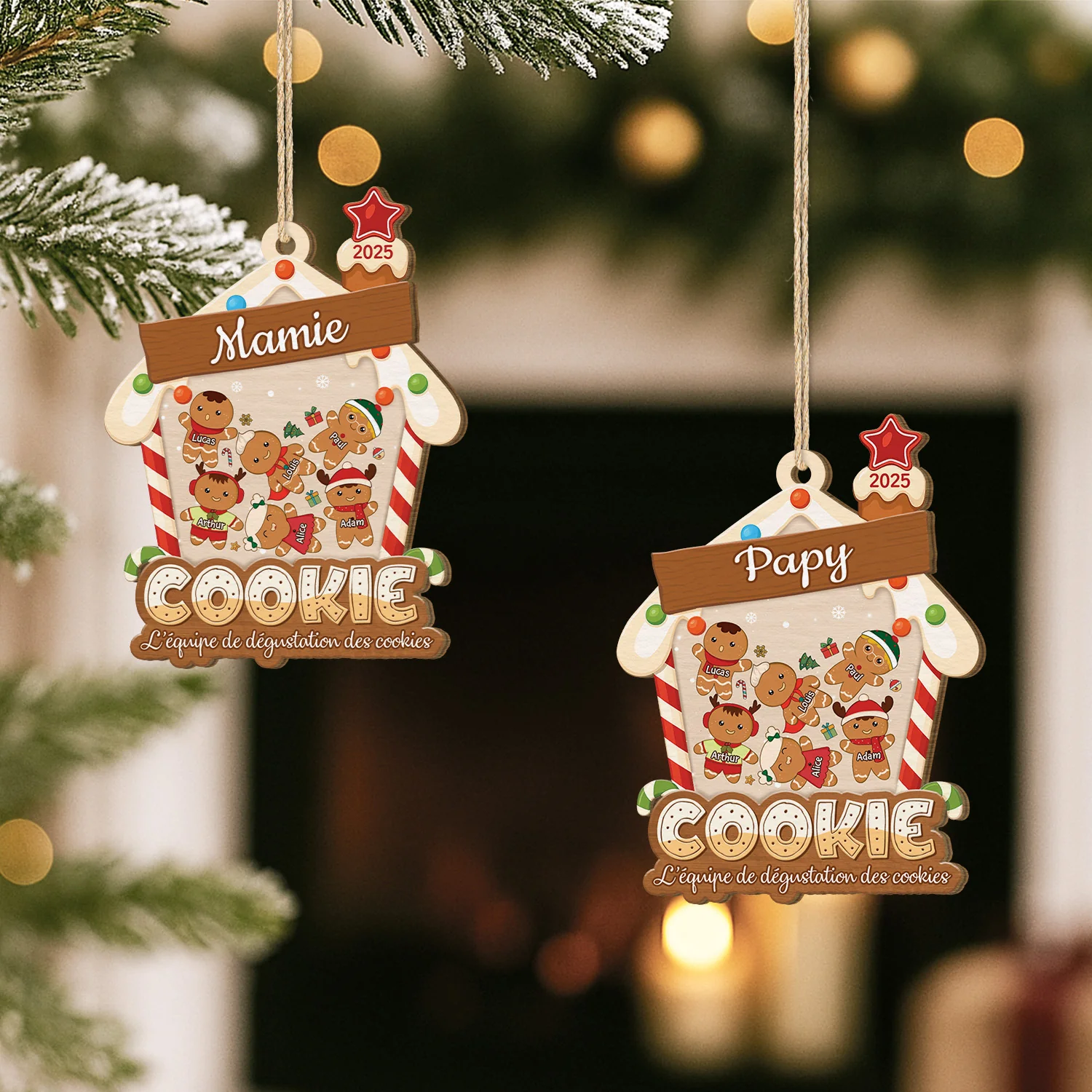 Ornement Noël En Bois À 1 Couche Personnalisé - Équipe Dégustation De Cookies De Mamie - Image 2