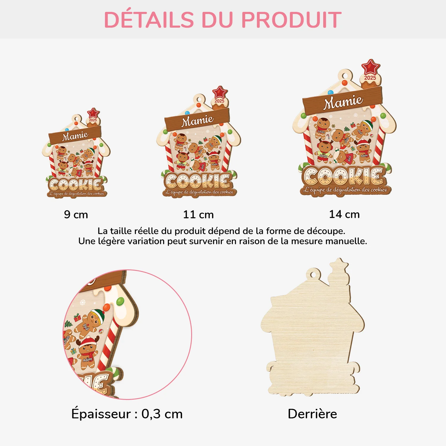 Ornement Noël En Bois À 1 Couche Personnalisé - Équipe Dégustation De Cookies De Mamie - Image 3