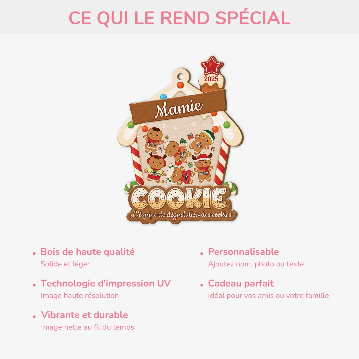 Ornement Noël En Bois À 1 Couche Personnalisé - Équipe Dégustation De Cookies De Mamie - Image 4