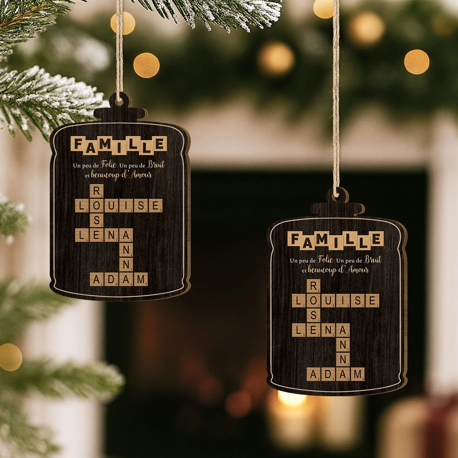Ornement Noël En Bois À 1 Couche Personnalisé - Famille Beaucoup D'amour Avec Mots Croisés - Image 2