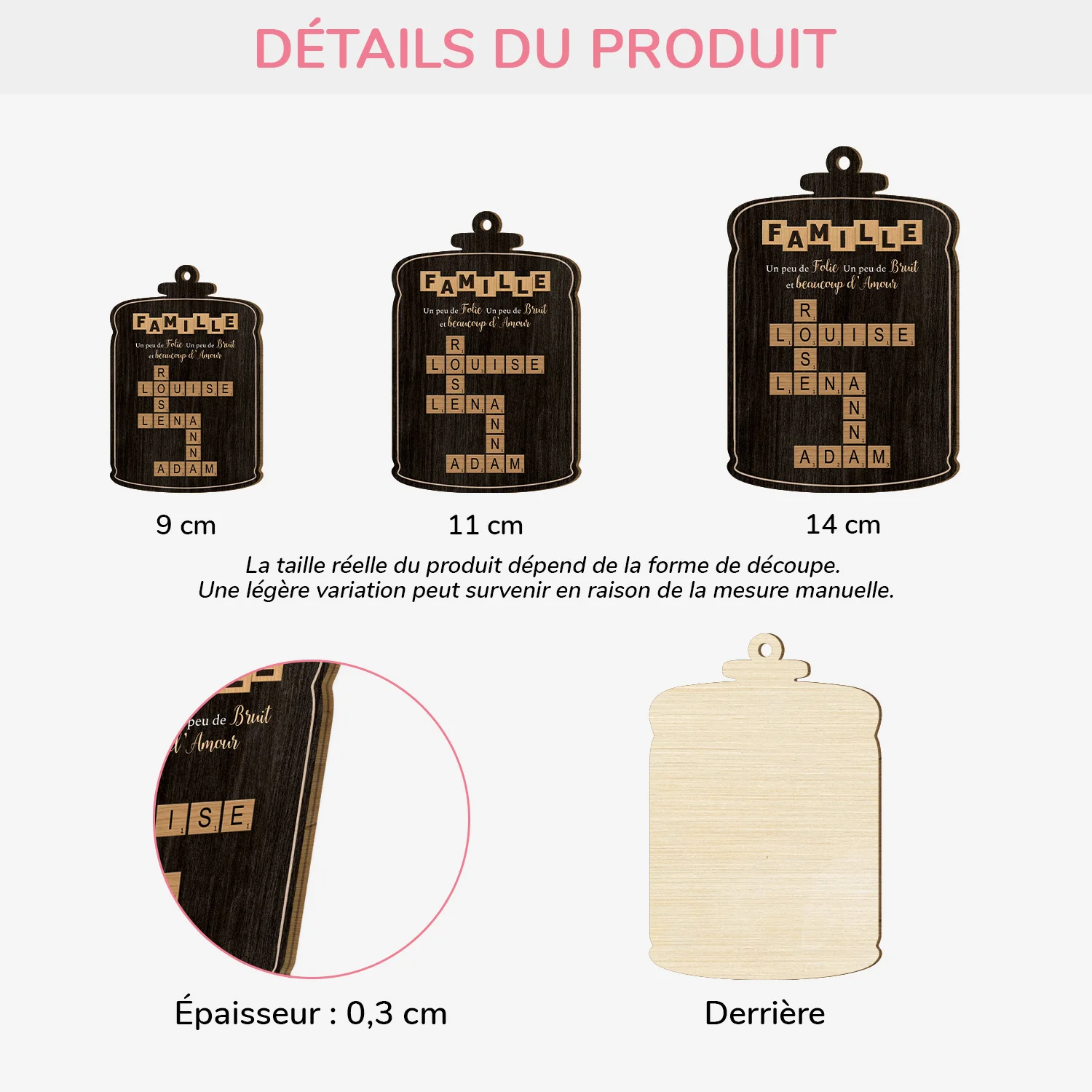 Ornement Noël En Bois À 1 Couche Personnalisé - Famille Beaucoup D'amour Avec Mots Croisés - Image 3