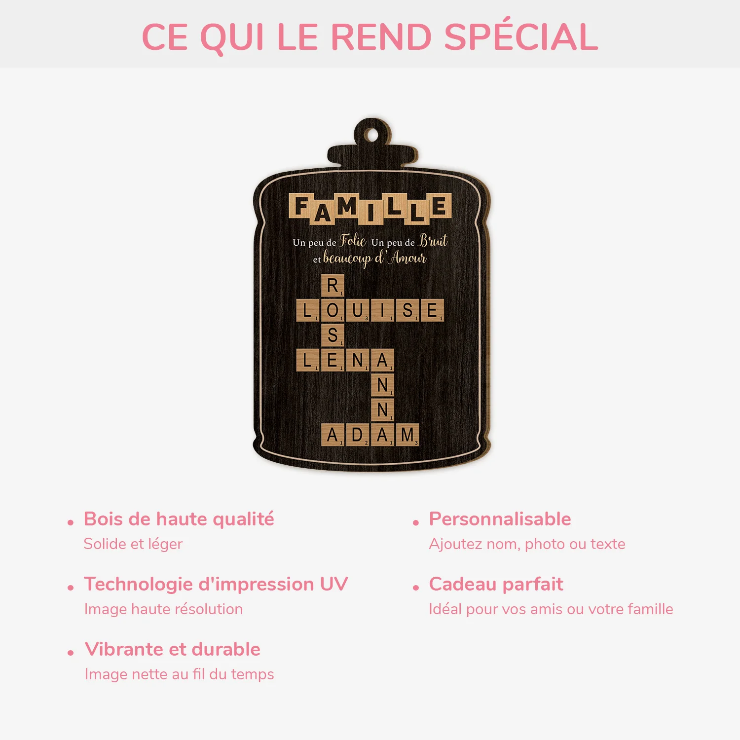 Ornement Noël En Bois À 1 Couche Personnalisé - Famille Beaucoup D'amour Avec Mots Croisés - Image 4