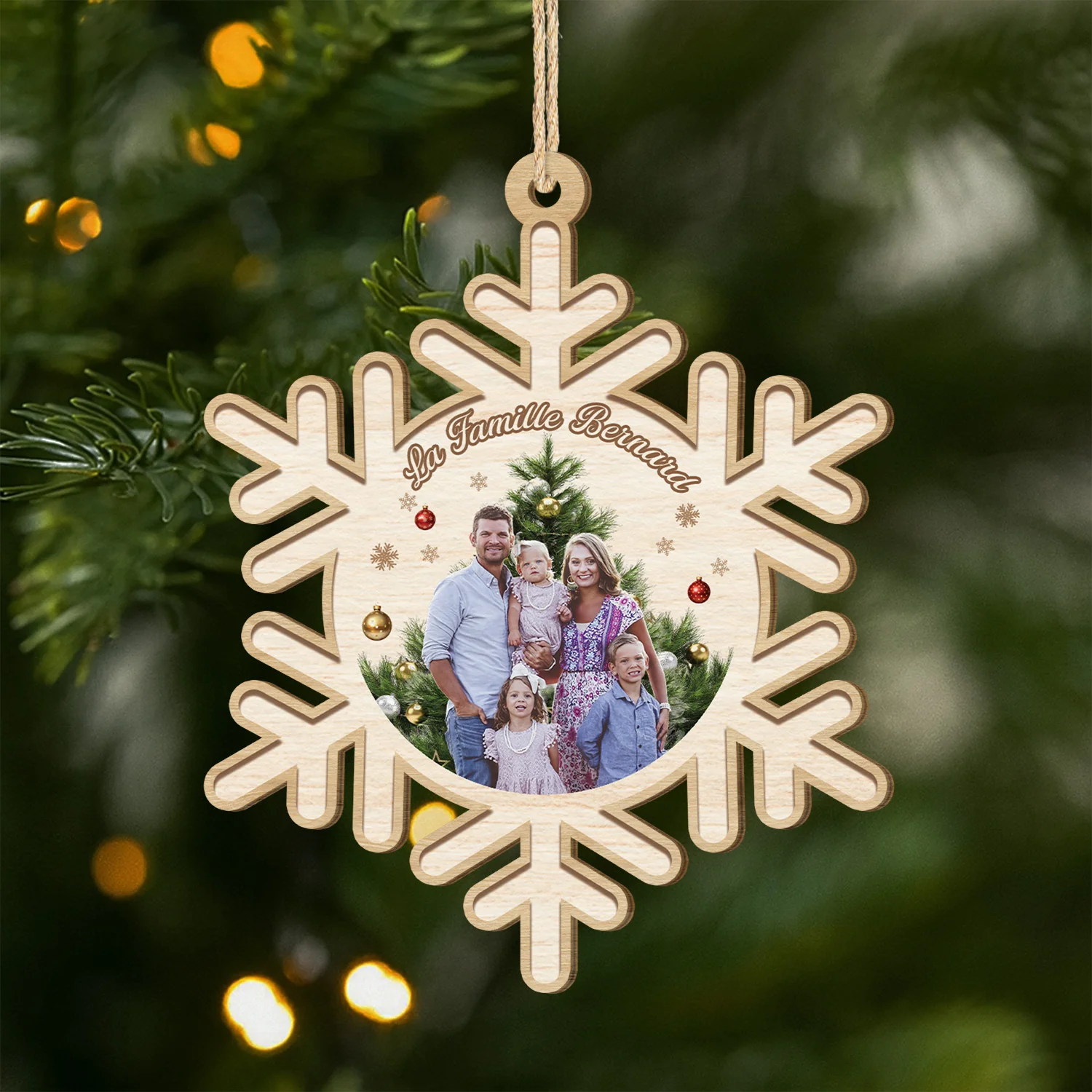 Ornement Noël En Bois À 1 Couche Personnalisé Famille - Notre Famille De Neige