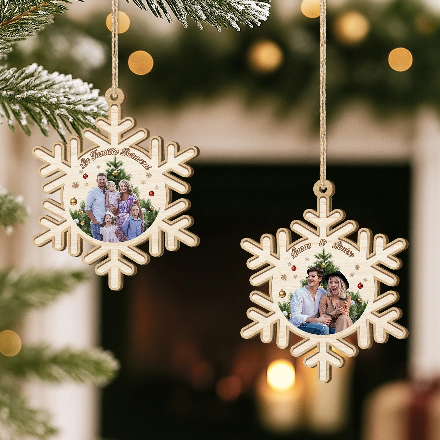 Ornement Noël En Bois À 1 Couche Personnalisé Famille - Notre Famille De Neige - Image 2