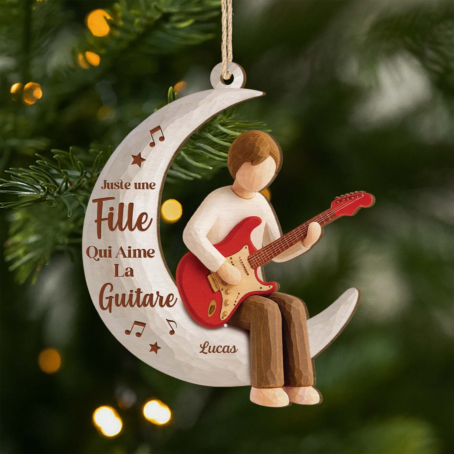 Ornement Noël En Bois À 1 Couche Personnalisé - Femme/Homme Qui Aime La Guitare