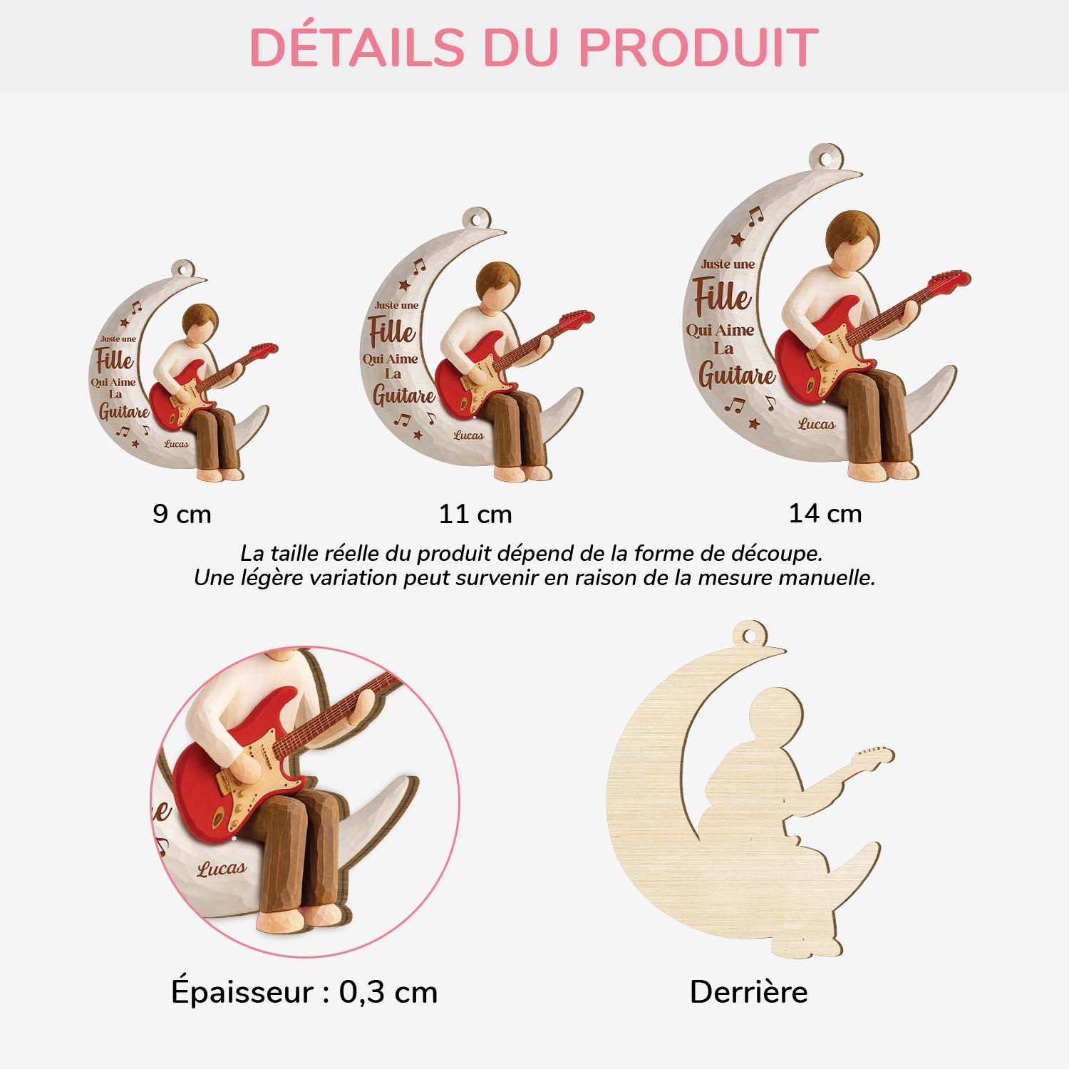 Ornement Noël En Bois À 1 Couche Personnalisé - Femme/Homme Qui Aime La Guitare - Image 3