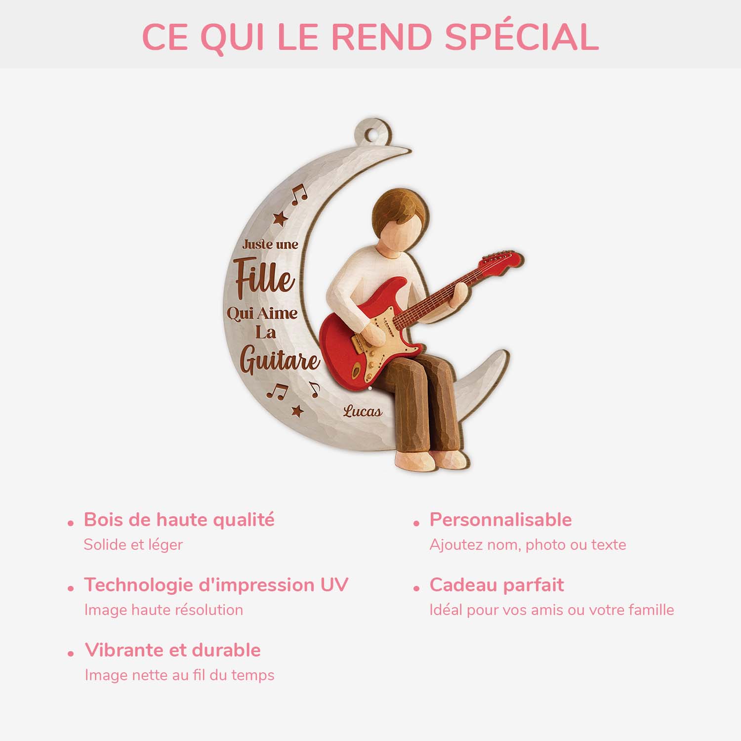 Ornement Noël En Bois À 1 Couche Personnalisé - Femme/Homme Qui Aime La Guitare - Image 4