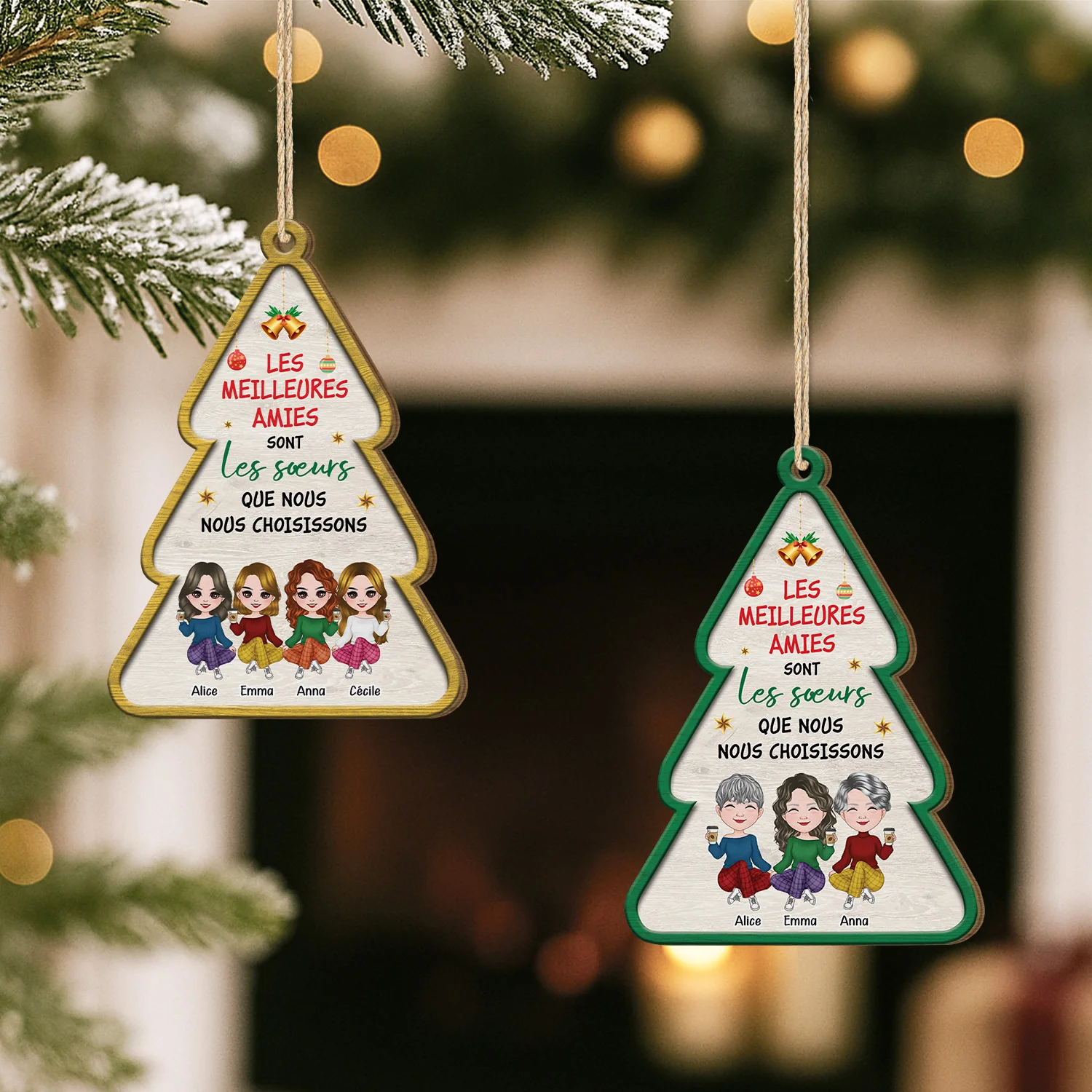 Ornement Noël En Bois À 1 Couche Personnalisé - Les Meilleures Amies Sont Les Sœurs Que L'on Choisit - Image 2