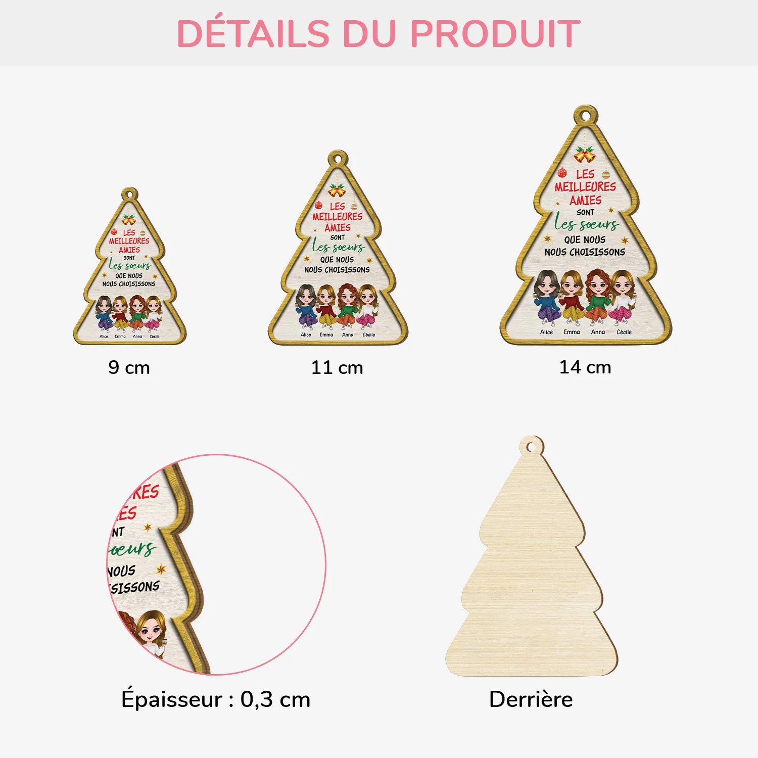 Ornement Noël En Bois À 1 Couche Personnalisé - Les Meilleures Amies Sont Les Sœurs Que L'on Choisit - Image 3