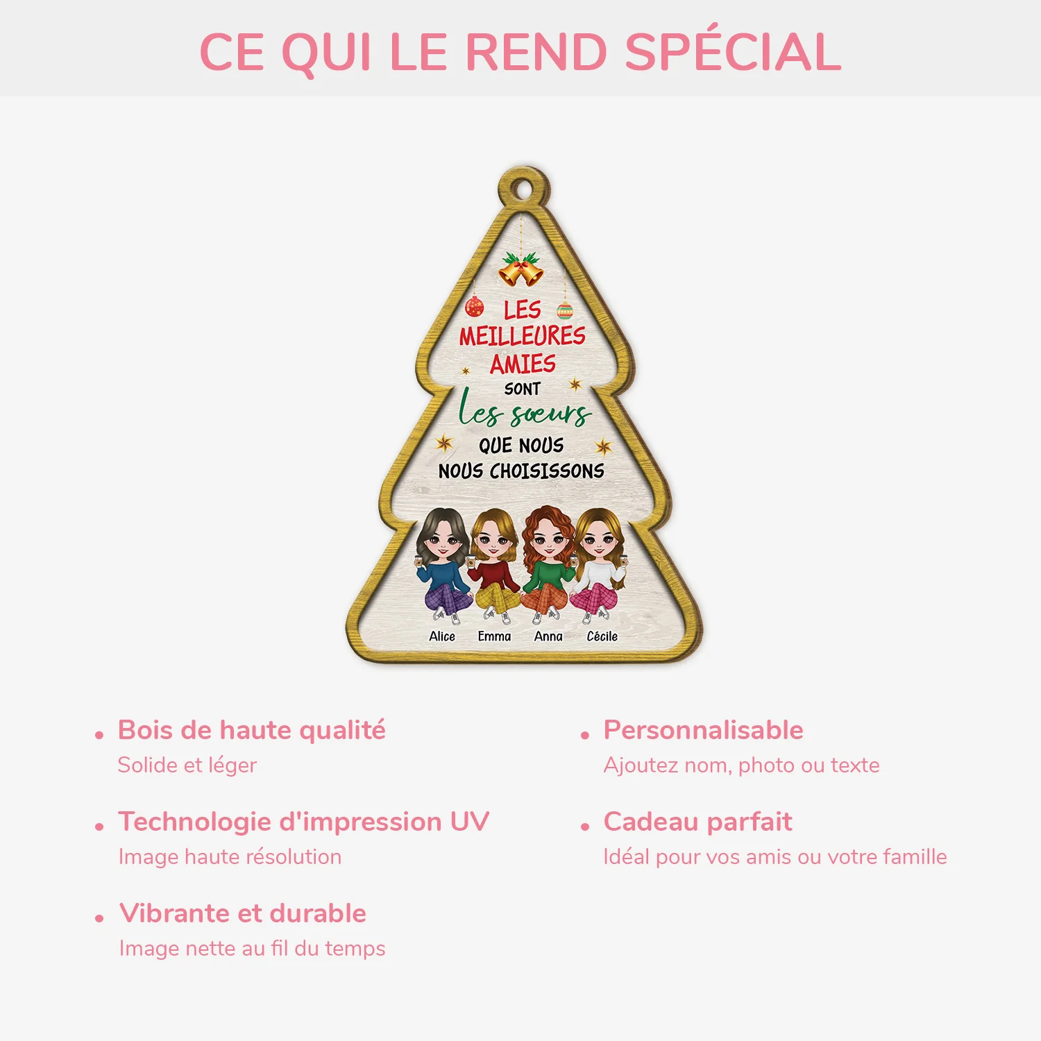 Ornement Noël En Bois À 1 Couche Personnalisé - Les Meilleures Amies Sont Les Sœurs Que L'on Choisit - Image 4