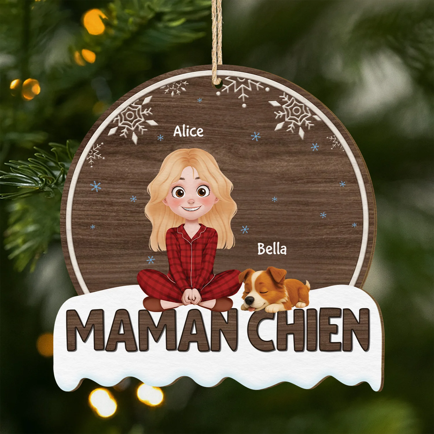 Ornement Noël En Bois À 1 Couche Personnalisé - Maman Chien