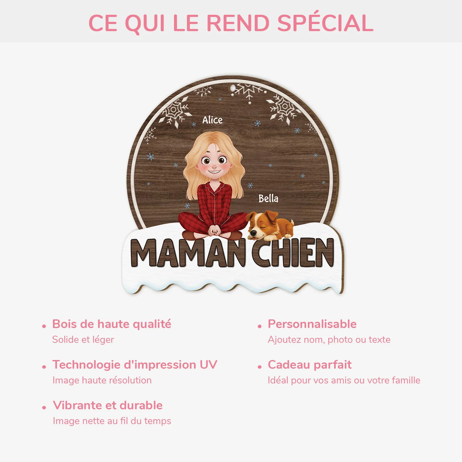 Ornement Noël En Bois À 1 Couche Personnalisé - Maman Chien - Image 4