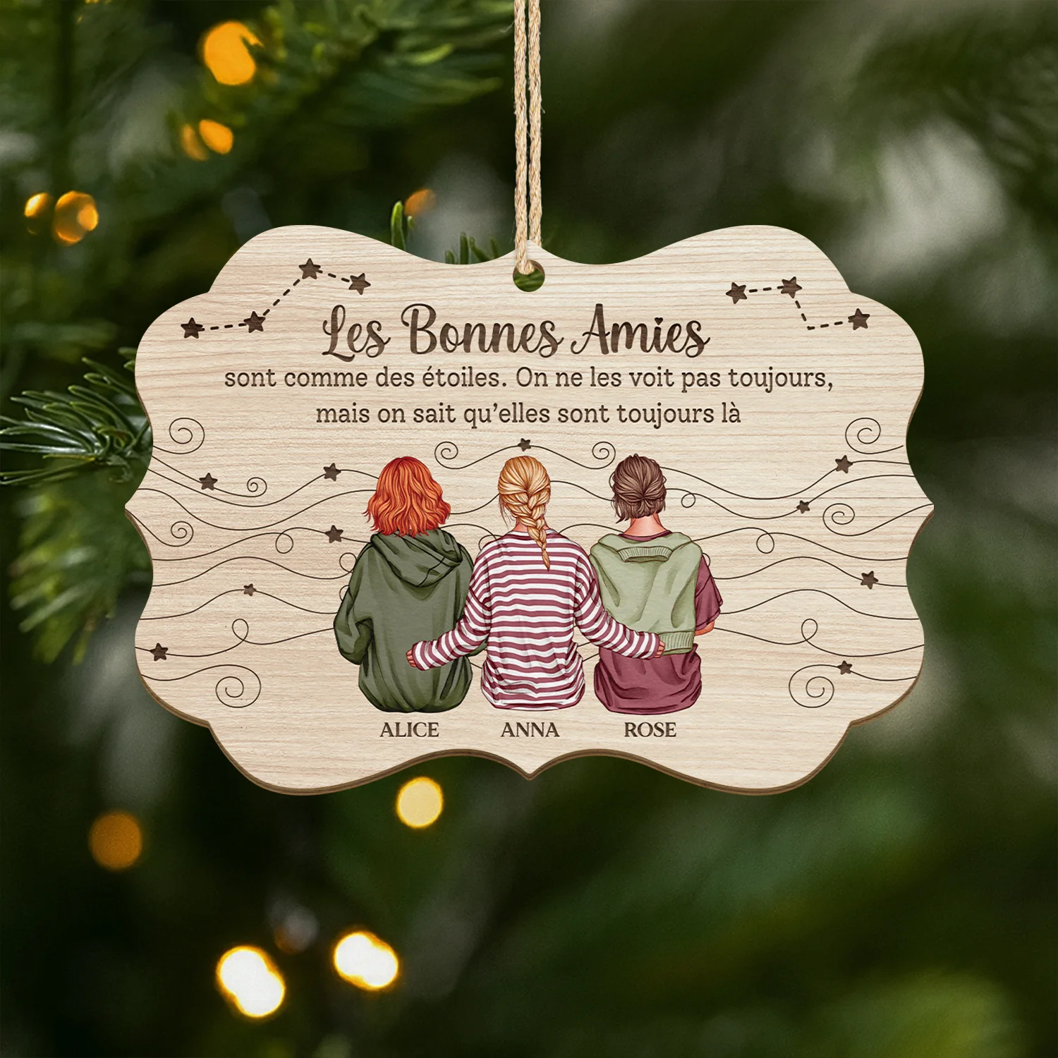 Ornement Noël En Bois À 1 Couche Personnalisé - Meilleures Amies Comme Des Étoiles