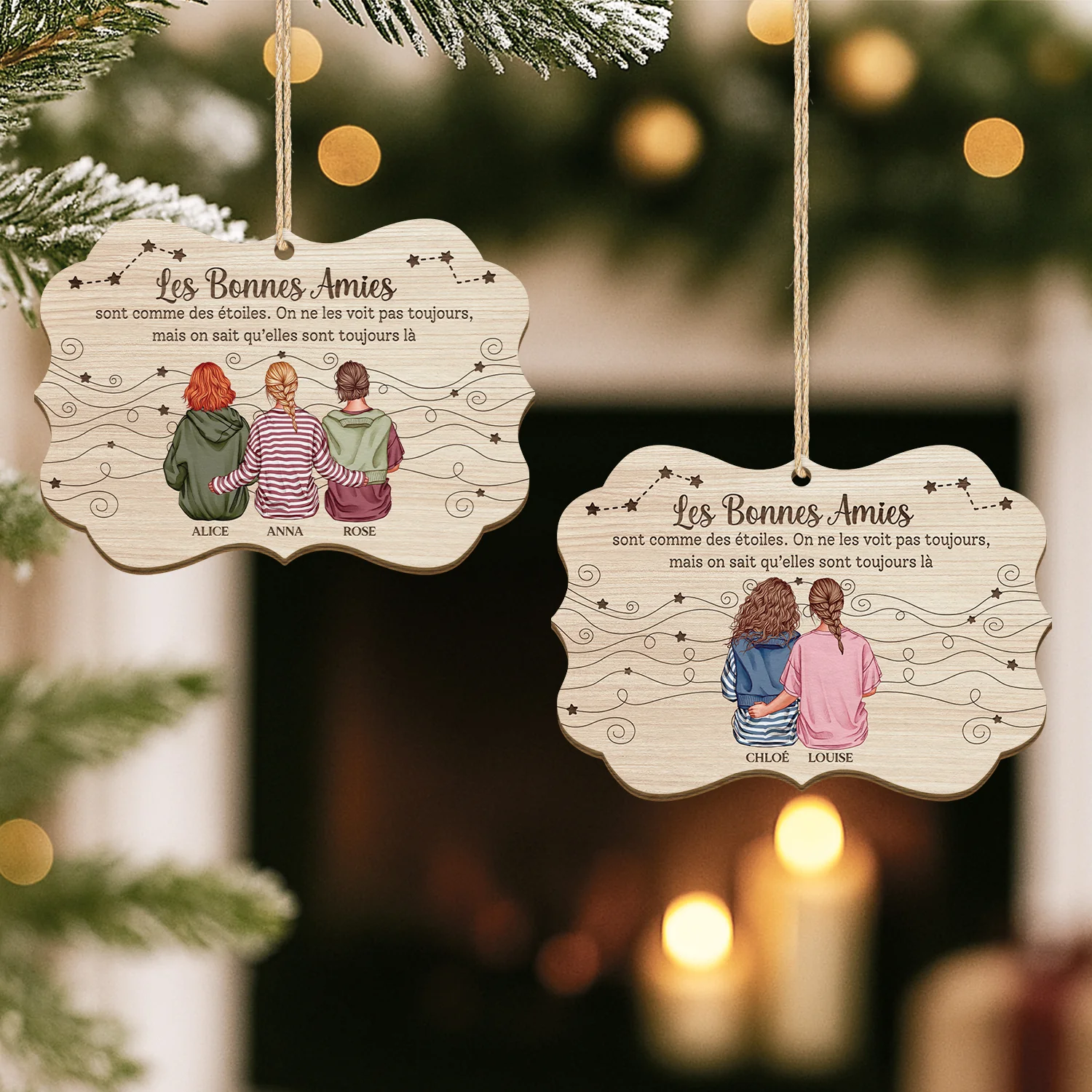 Ornement Noël En Bois À 1 Couche Personnalisé - Meilleures Amies Comme Des Étoiles - Image 2