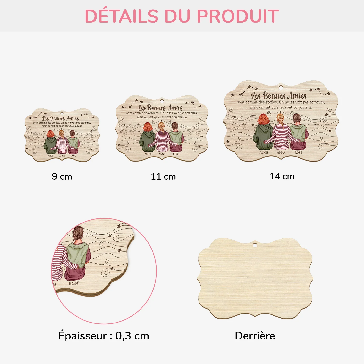 Ornement Noël En Bois À 1 Couche Personnalisé - Meilleures Amies Comme Des Étoiles - Image 3