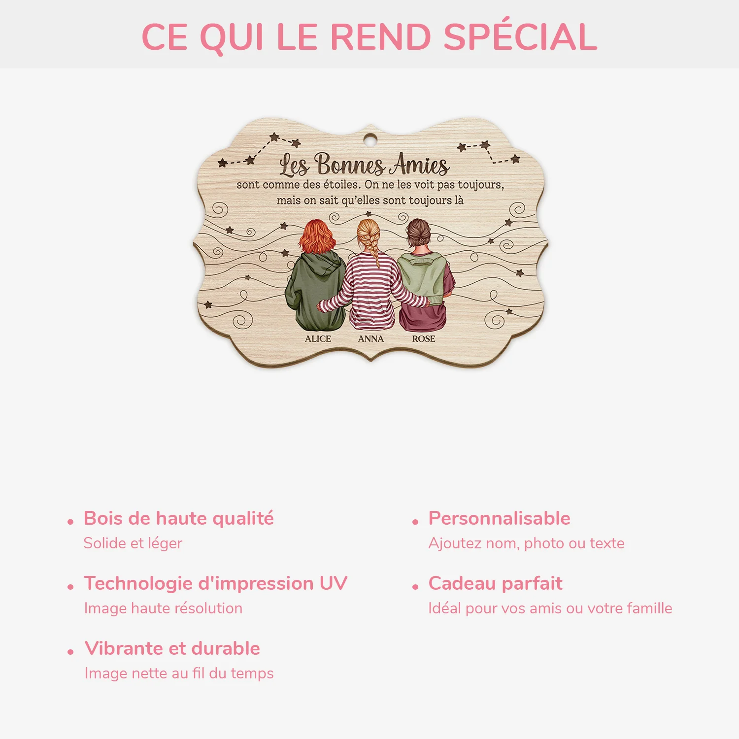 Ornement Noël En Bois À 1 Couche Personnalisé - Meilleures Amies Comme Des Étoiles - Image 4