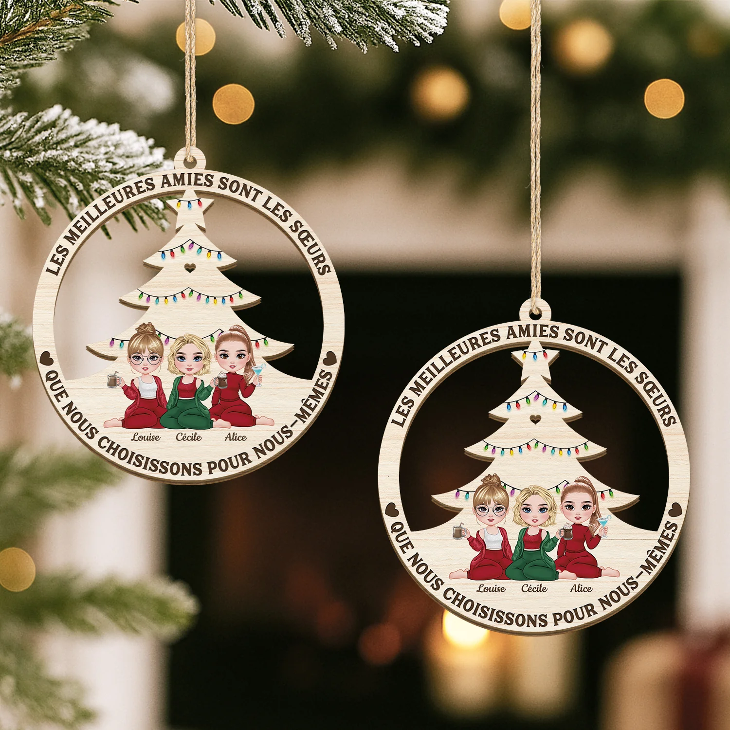 Ornement Noël En Bois À 1 Couche Personnalisé - Meilleures Amies Sont Les Sœurs Que L'on Choisit - Image 2