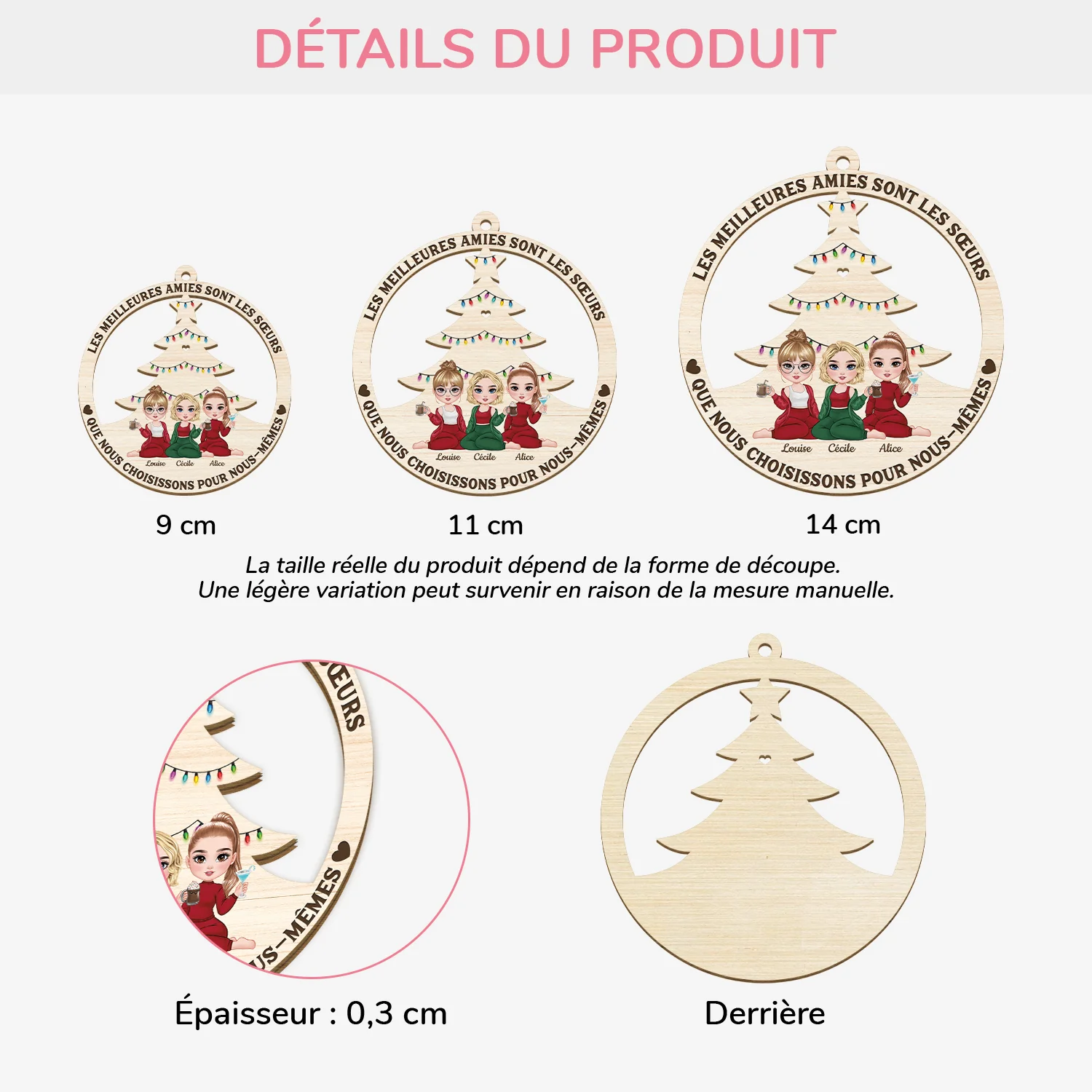 Ornement Noël En Bois À 1 Couche Personnalisé - Meilleures Amies Sont Les Sœurs Que L'on Choisit - Image 3