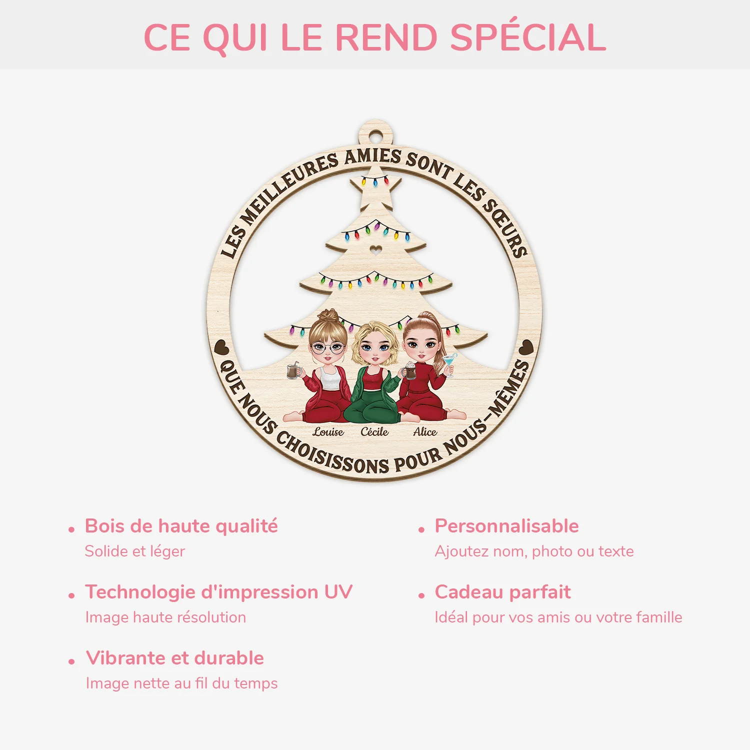 Ornement Noël En Bois À 1 Couche Personnalisé - Meilleures Amies Sont Les Sœurs Que L'on Choisit - Image 4