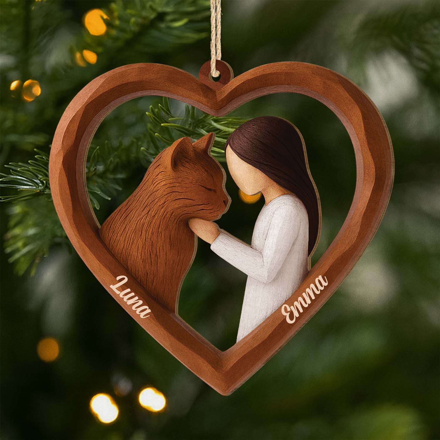 Ornement Noël En Bois À 1 Couche Personnalisé - Mon Petit Cœur Pour Mon Chat