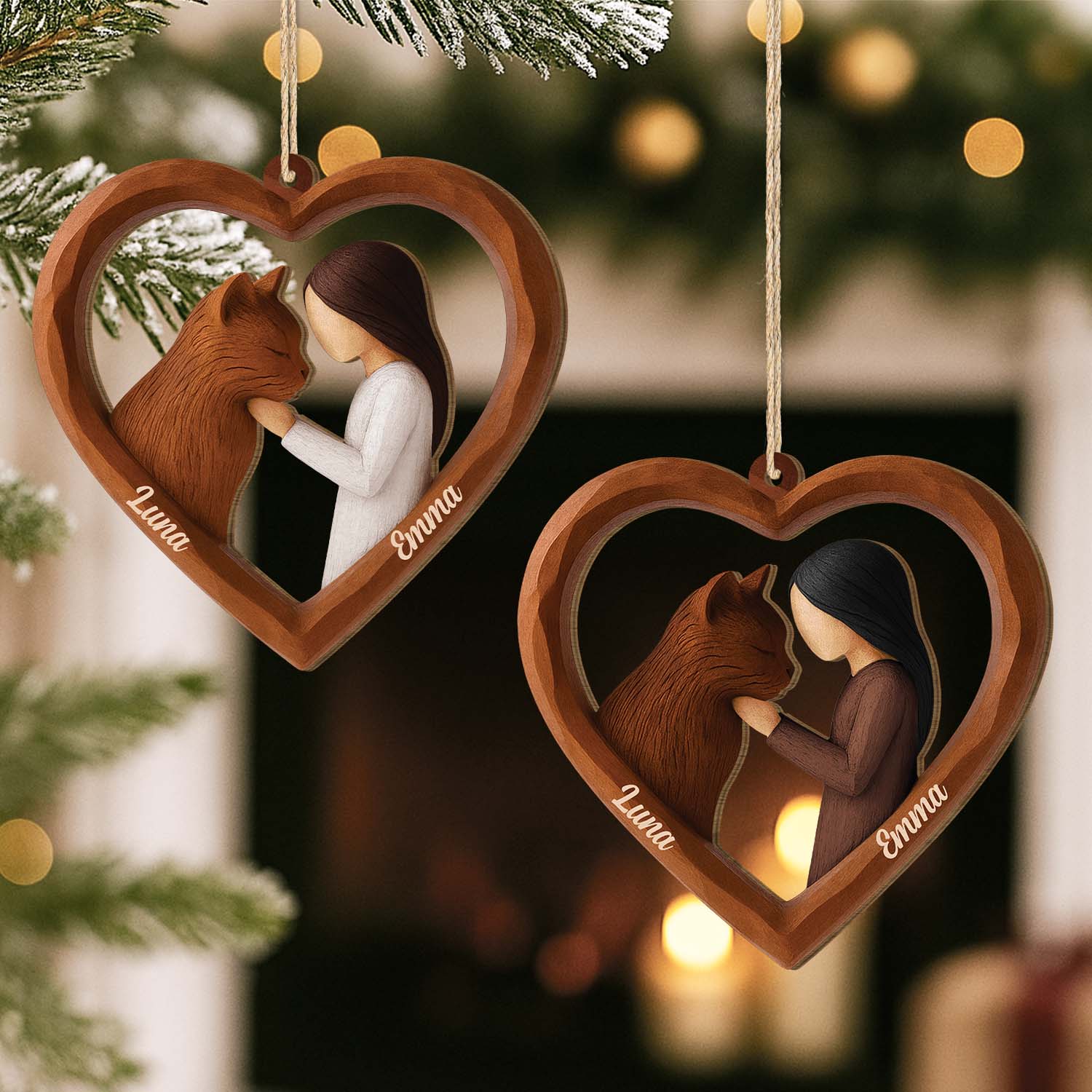 Ornement Noël En Bois À 1 Couche Personnalisé - Mon Petit Cœur Pour Mon Chat - Image 2