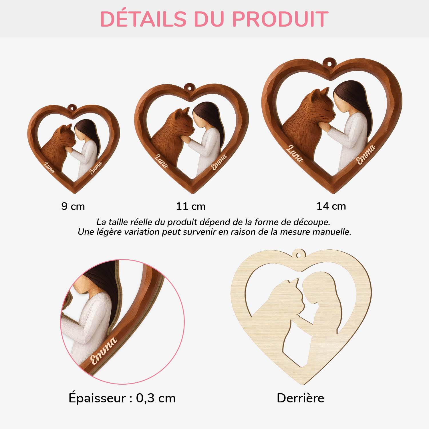 Ornement Noël En Bois À 1 Couche Personnalisé - Mon Petit Cœur Pour Mon Chat - Image 3