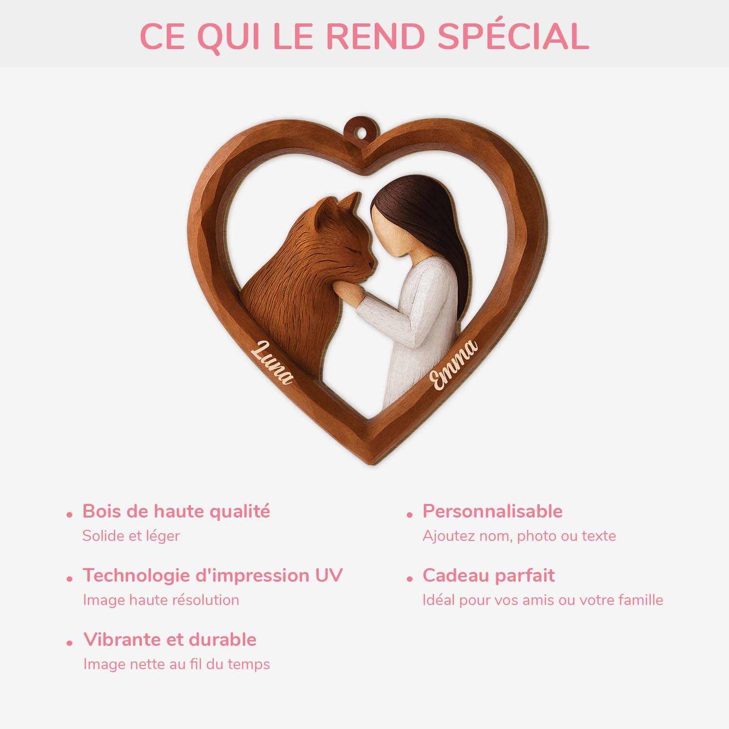 Ornement Noël En Bois À 1 Couche Personnalisé - Mon Petit Cœur Pour Mon Chat - Image 4