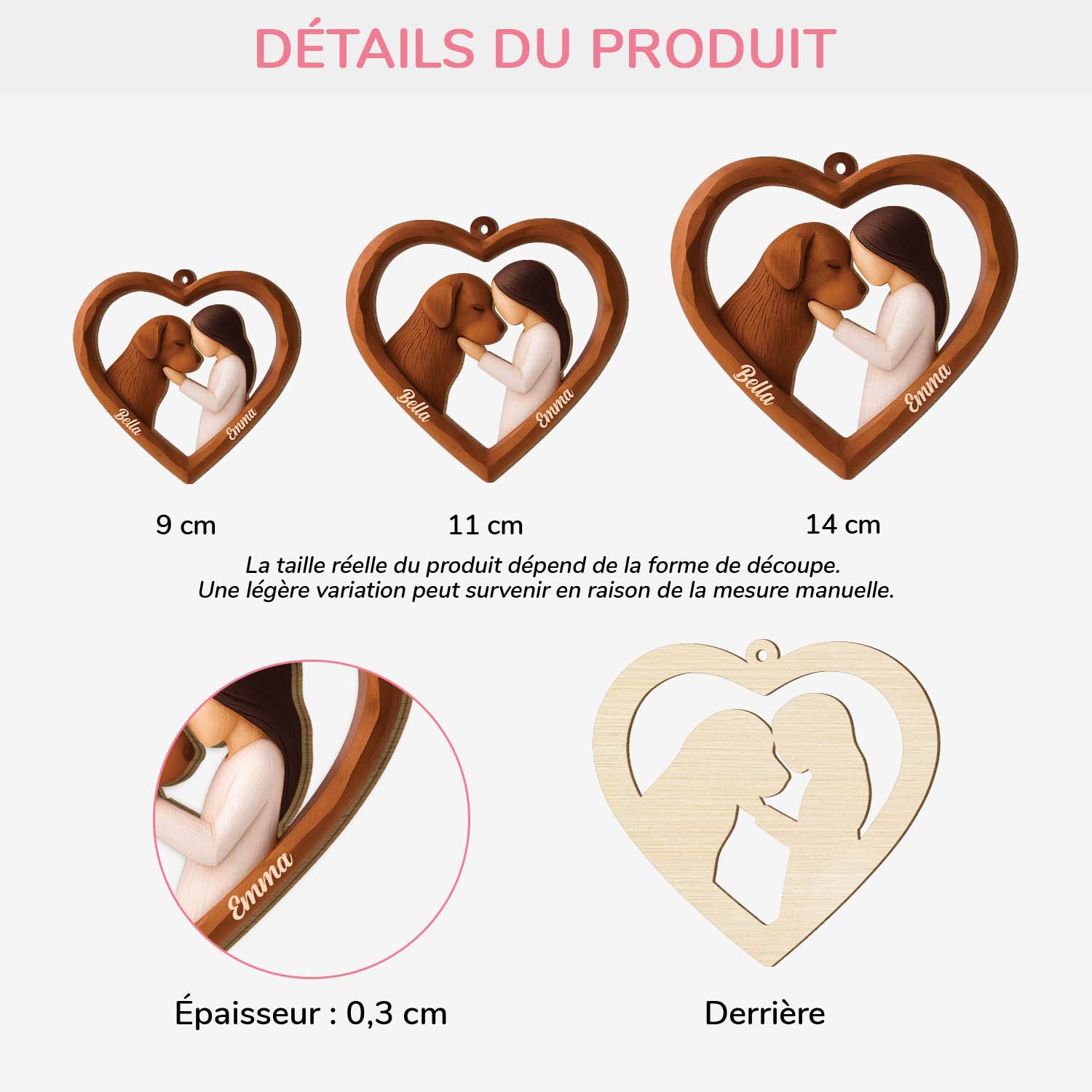 Ornement Noël En Bois À 1 Couche Personnalisé - Mon Petit Cœur Pour Mon Chien - Image 3