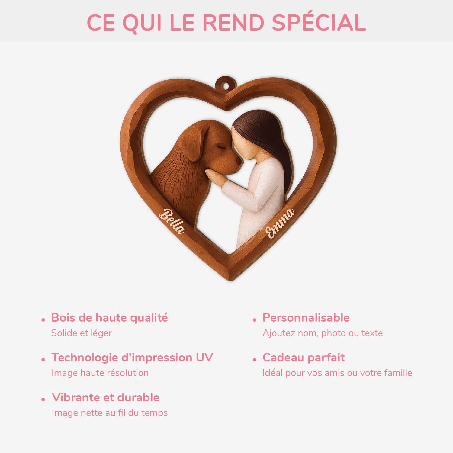 Ornement Noël En Bois À 1 Couche Personnalisé - Mon Petit Cœur Pour Mon Chien - Image 4