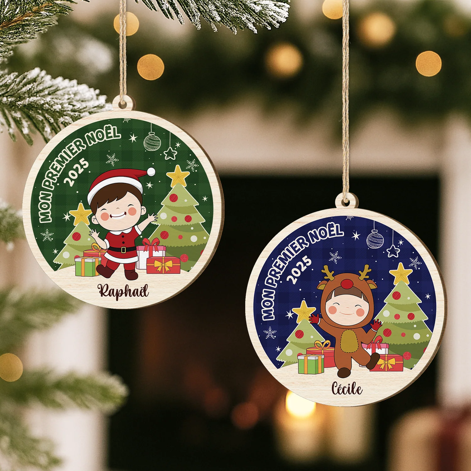 Ornement Noël En Bois À 1 Couche Personnalisé - Mon Premier Noël Enfant - Image 2