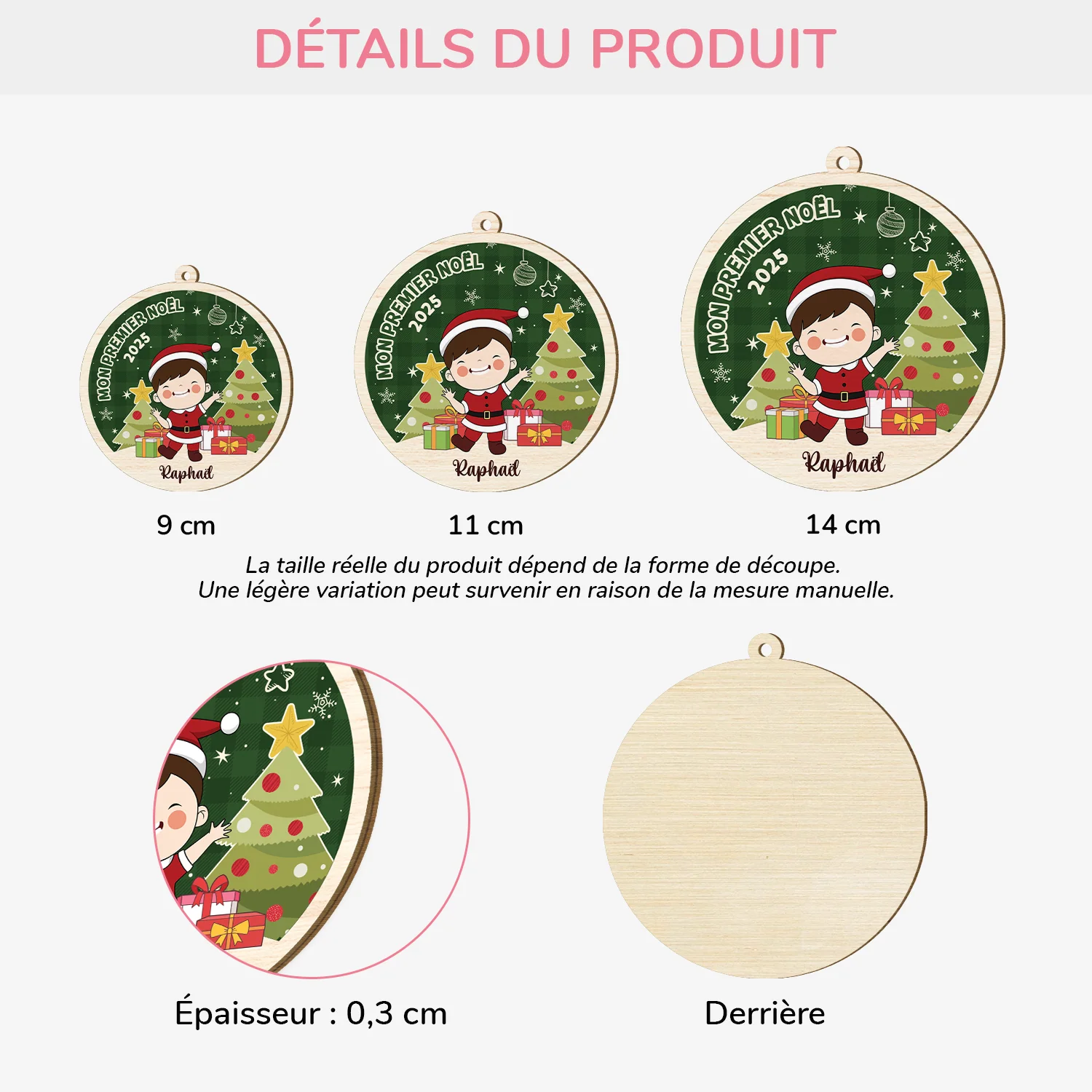 Ornement Noël En Bois À 1 Couche Personnalisé - Mon Premier Noël Enfant - Image 3
