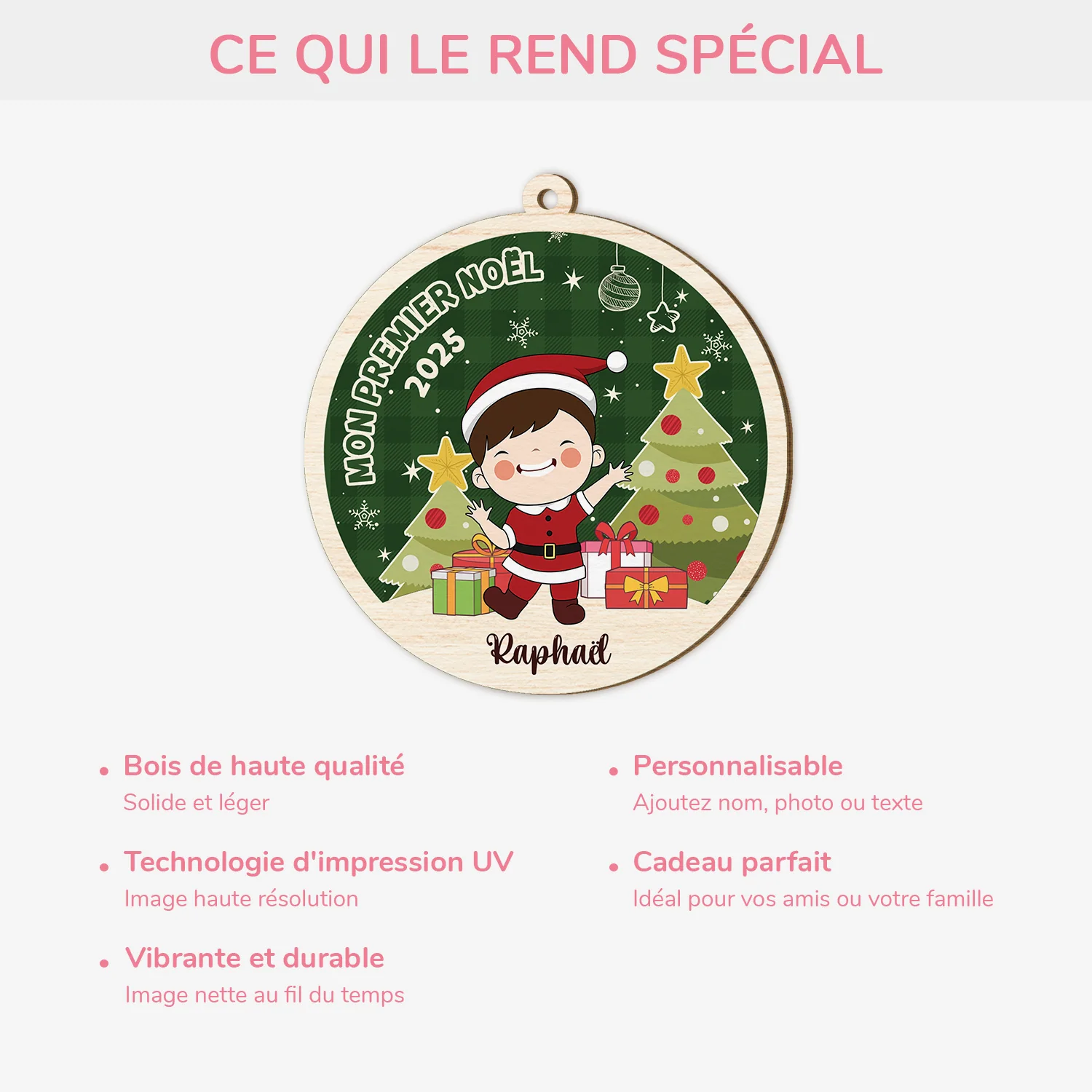 Ornement Noël En Bois À 1 Couche Personnalisé - Mon Premier Noël Enfant - Image 4