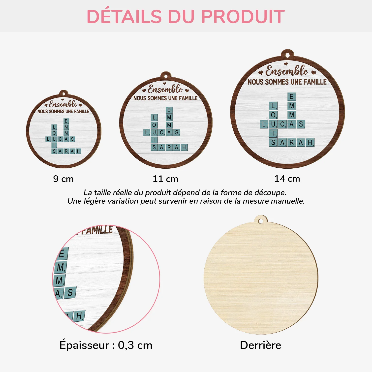 Ornement Noël En Bois À 1 Couche Personnalisé - Nous Formons Une Famille Avec Mots-Croisés - Image 3