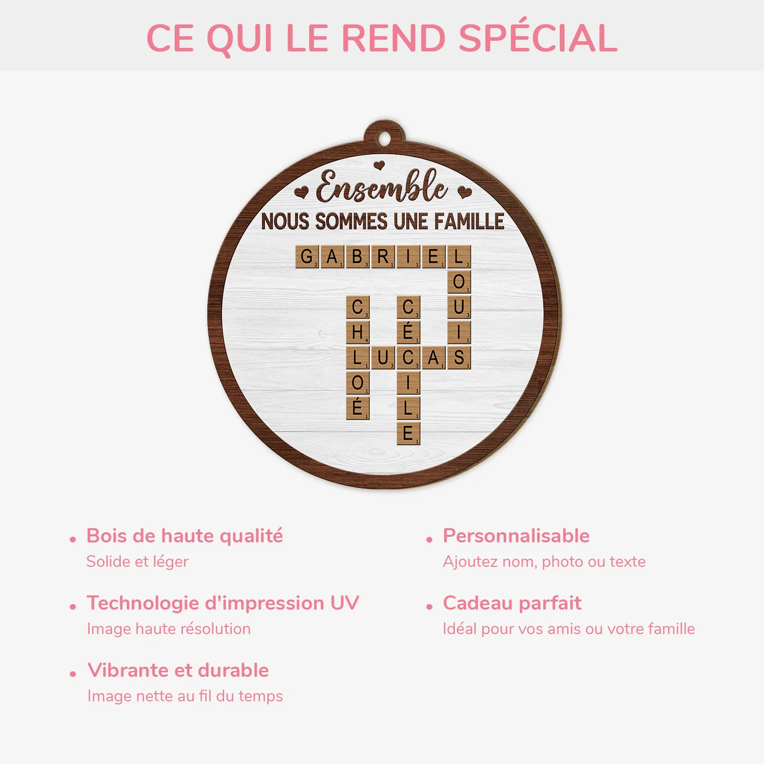 Ornement Noël En Bois À 1 Couche Personnalisé - Nous Formons Une Famille Avec Mots-Croisés - Image 4