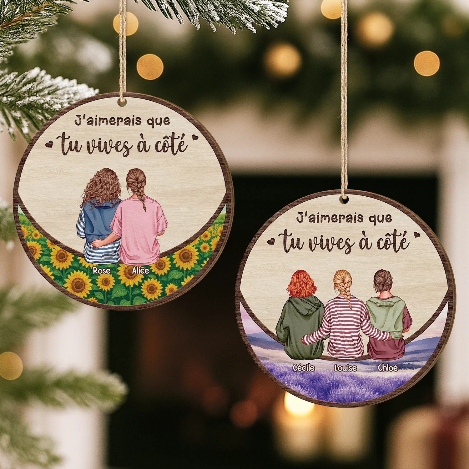 Ornement Noël En Bois À 1 Couche Personnalisé Pour Amie - Vivre À Côté - Image 2