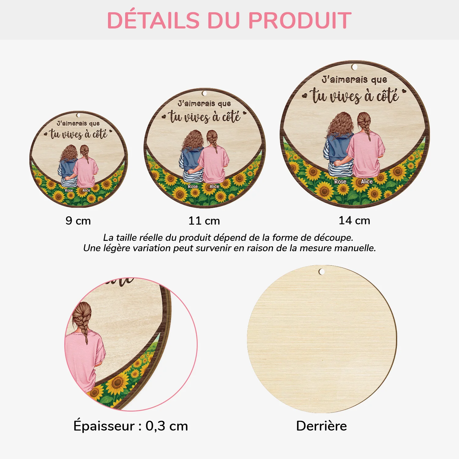 Ornement Noël En Bois À 1 Couche Personnalisé Pour Amie - Vivre À Côté - Image 3
