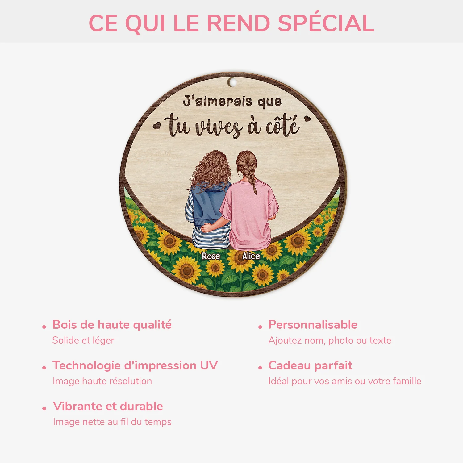 Ornement Noël En Bois À 1 Couche Personnalisé Pour Amie - Vivre À Côté - Image 4
