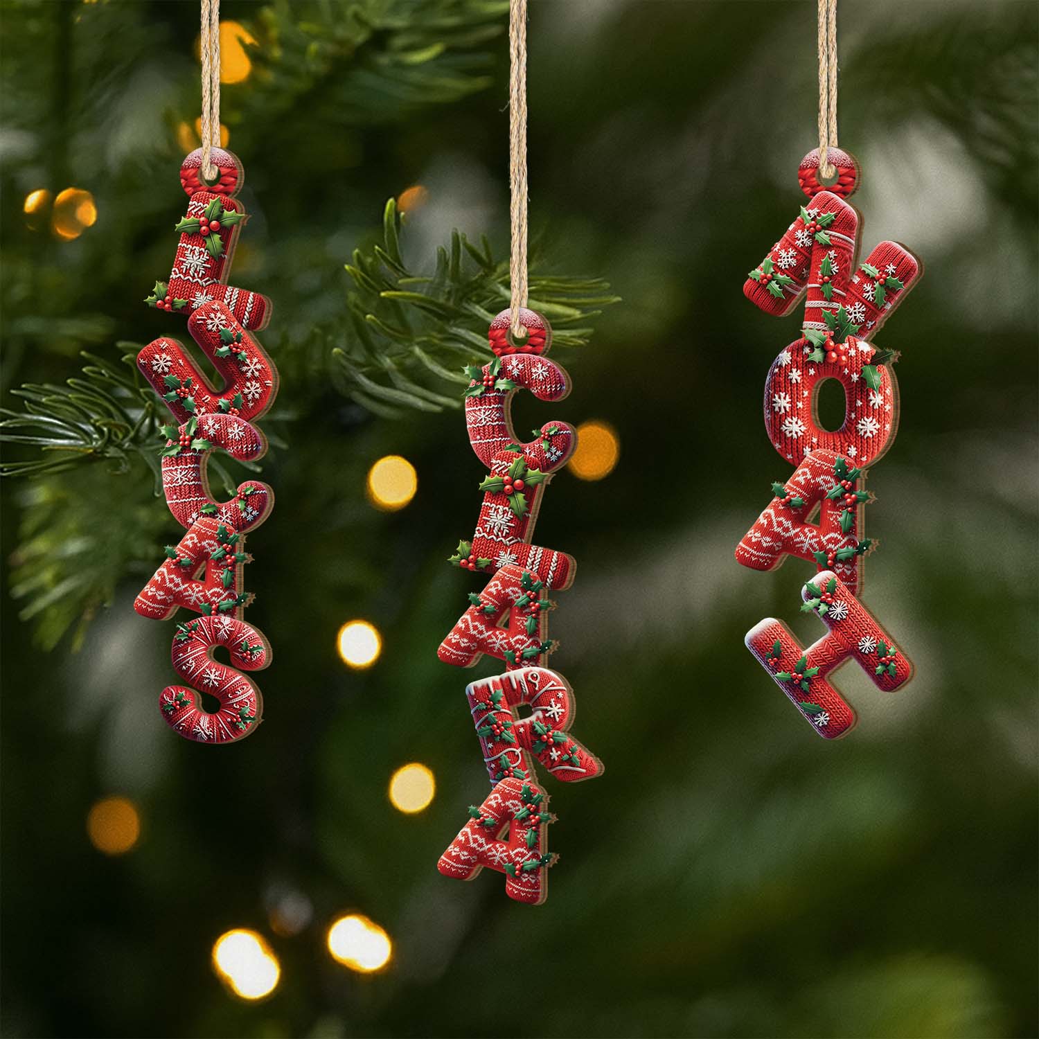 Décoration Noël Prénom Personnalisé – Lettres Style Laine | Ornement Noël 3D En Bois