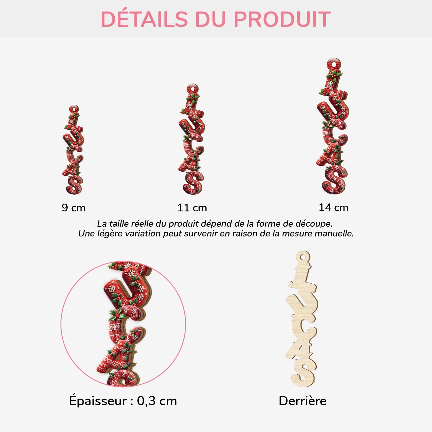 Décoration Noël Prénom Personnalisé – Lettres Style Laine | Ornement Noël 3D En Bois - Image 2